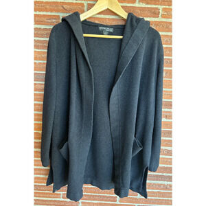 Barefoot Dreams CozyChic Lite Hooded Open Cardigan Black L/XL